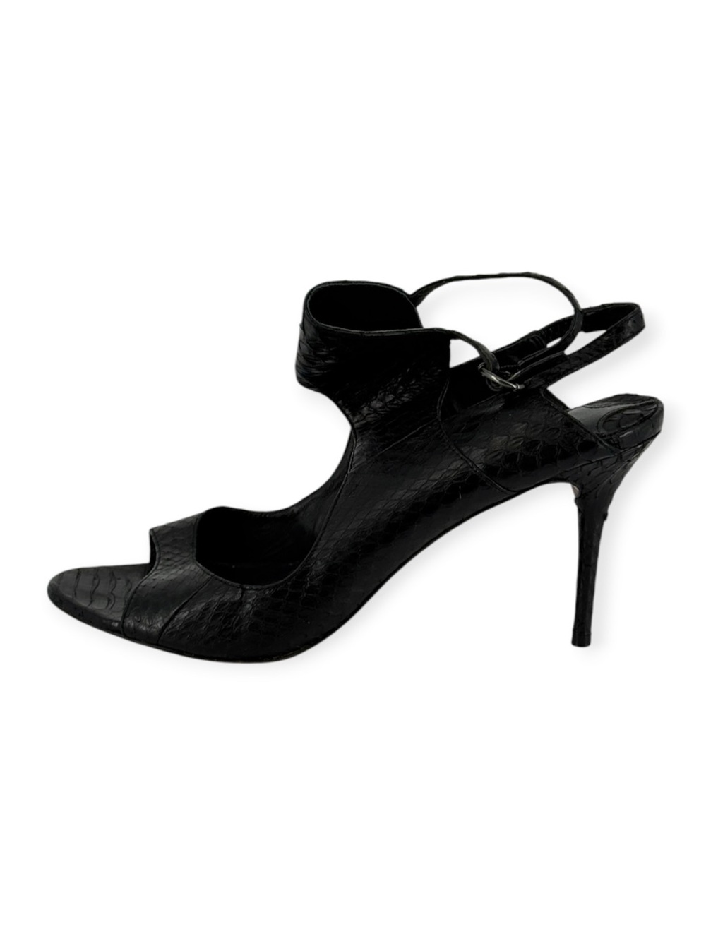 Leon Max Black Genuine Snakeskin Full Leather Heels